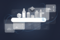 Abstract illustration of AI-generated product images emerging from e-commerce search interface with geometric shapes and layered elements
