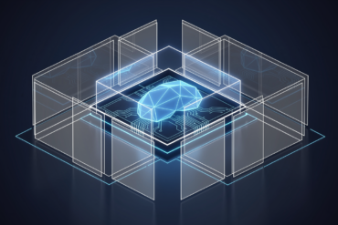 Abstract geometric illustration depicting AI model isolation through export restrictions and security controls