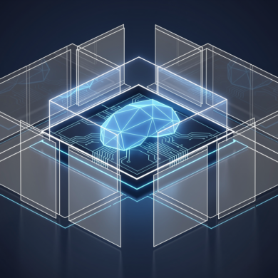 Abstract geometric illustration depicting AI model isolation through export restrictions and security controls