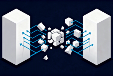 Abstract illustration depicting market share redistribution among AI companies following regulatory action