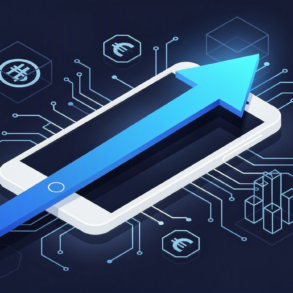 Illustration depicting rising technology costs with smartphone and upward price arrow on navy background