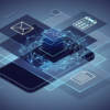 Abstract illustration of smartphone with layered AI features across multiple applications