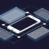 Editorial illustration of smartphone with abstract geometric shapes representing AI-powered photo editing capabilities