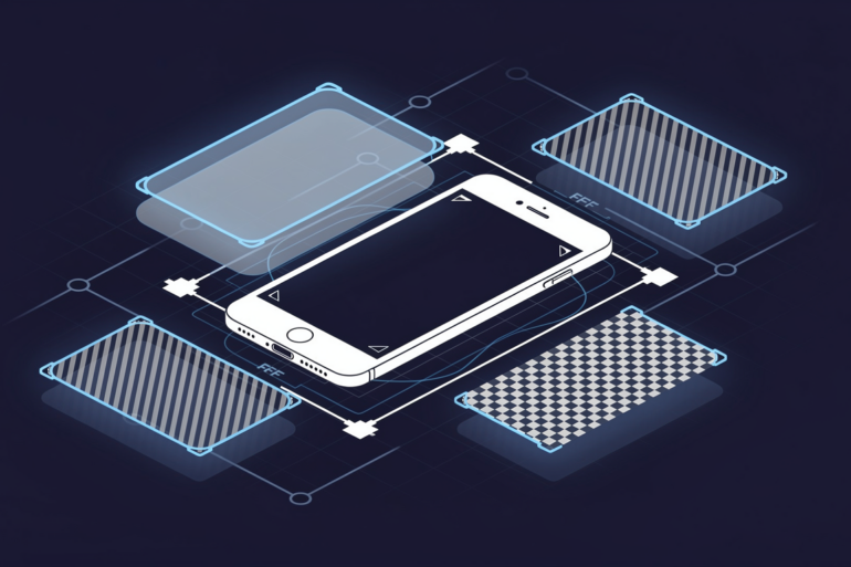 Editorial illustration of smartphone with abstract geometric shapes representing AI-powered photo editing capabilities