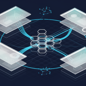 Abstract illustration of AI monitoring infrastructure with layered dashboards and interconnected data streams