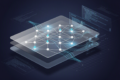 Abstract illustration depicting AI-powered code analysis and bug detection technology with geometric shapes and data flow patterns