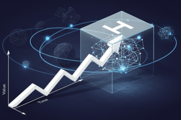 Editorial illustration depicting wealth milestone with satellite infrastructure and AI network connections