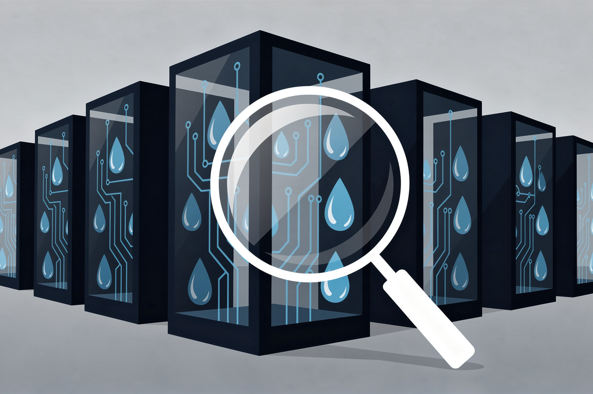 Abstract illustration of data centre transparency and environmental scrutiny