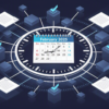 Editorial illustration depicting EU AI Act February 2025 compliance deadline with abstract calendar and regulatory framework elements