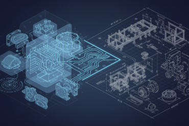 Editorial illustration contrasting AI systems with traditional engineering expertise in automotive development