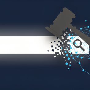 Editorial illustration depicting a search bar breaking apart with AI patterns dissolving, symbolising court ruling against Google's AI search strategy