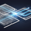Abstract geometric illustration depicting accelerated AI model processing with parallel data streams representing DiffusionGemma's performance improvements