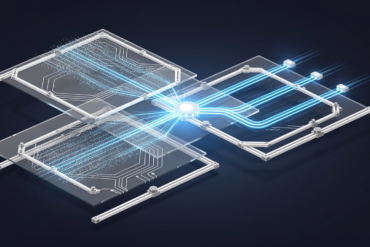 Abstract geometric illustration depicting accelerated AI model processing with parallel data streams representing DiffusionGemma's performance improvements