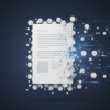 Abstract illustration of a business document fragmenting into geometric shapes, representing AI-generated report errors and hallucinations