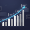 Abstract illustration depicting exponential growth in AI-powered software development with ascending geometric elements
