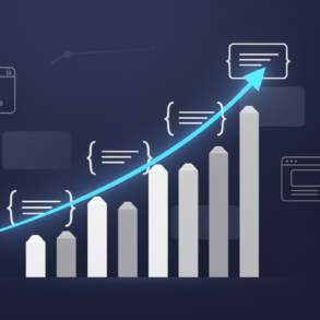 Abstract illustration depicting exponential growth in AI-powered software development with ascending geometric elements