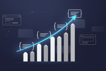 Abstract illustration depicting exponential growth in AI-powered software development with ascending geometric elements