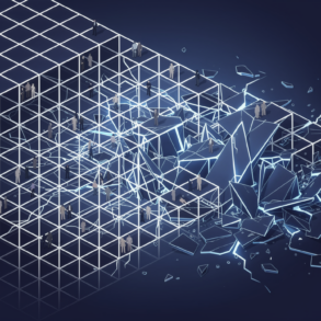 Editorial illustration depicting fragmented organisational structure with human figures in compartmentalised grid system