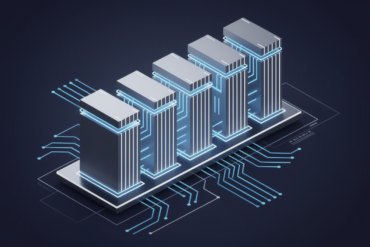 Abstract illustration of stacked memory chip architecture representing high-bandwidth memory technology