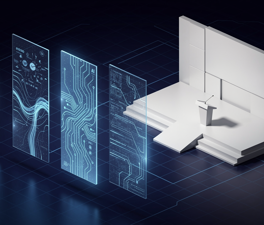 Abstract illustration of Microsoft Build conference technology announcements featuring geometric shapes and data visualisation elements