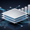 Abstract illustration representing corporate bond offering and semiconductor technology with geometric shapes and circuit patterns