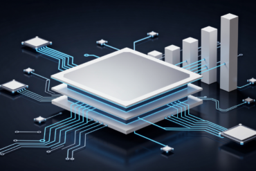 Abstract illustration representing corporate bond offering and semiconductor technology with geometric shapes and circuit patterns