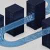 Abstract illustration of liquid-cooled data centre infrastructure showing server components and coolant flow systems