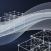 Abstract geometric illustration representing world model AI technology with intersecting grids and curved surfaces