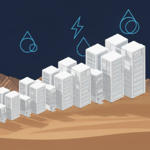 Illustration of data centre facility scaling down in desert environment representing infrastructure constraints