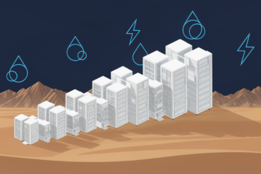 Illustration of data centre facility scaling down in desert environment representing infrastructure constraints