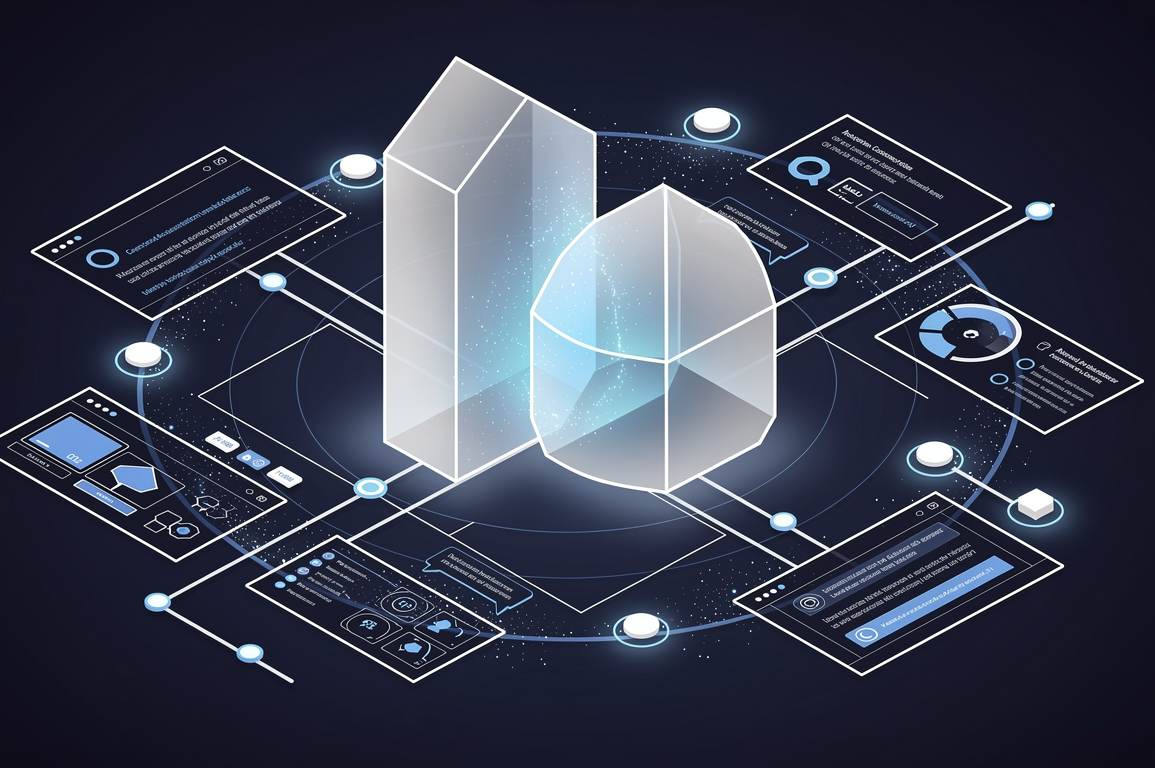 Abstract geometric illustration representing Salesforce's acquisition of AI customer service platform Fin, showing merging corporate entities and technology integration