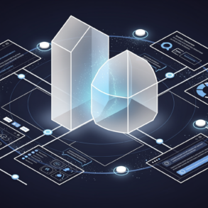 Abstract geometric illustration representing Salesforce's acquisition of AI customer service platform Fin, showing merging corporate entities and technology integration