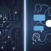 Abstract illustration depicting the boundary between AI systems and human interaction through geometric shapes