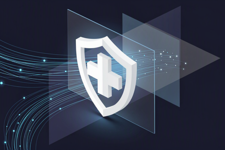 Abstract illustration depicting data protection shield guarding health information streams, representing AI health data legislation