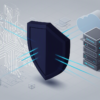 Editorial illustration depicting digital security barrier between technology systems representing Alibaba's ban on AI coding tools