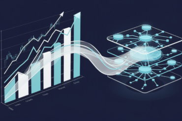 Abstract illustration of rising stock charts integrated with AI network patterns representing Alibaba's market surge