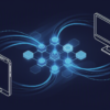 Abstract illustration of mobile and web platforms connected through collaborative AI technology