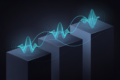 Abstract illustration of tiered platforms with voice waveforms representing Claude model expansion