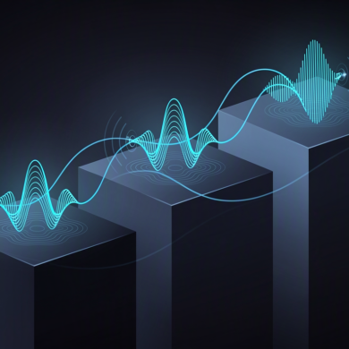 Abstract illustration of tiered platforms with voice waveforms representing Claude model expansion