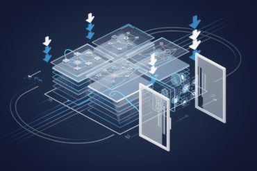 Abstract geometric illustration representing AI model architecture with降 pricing indicators and reduced barriers