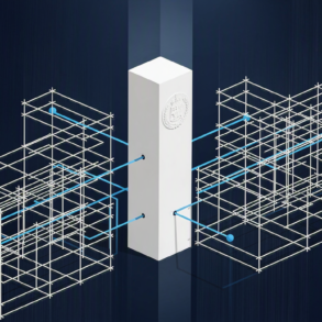 Abstract geometric illustration representing regulatory framework structure for AI governance in financial services