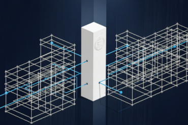 Abstract geometric illustration representing regulatory framework structure for AI governance in financial services