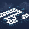 Abstract illustration representing AI-powered workforce management and scheduling systems with geometric patterns and data visualization elements