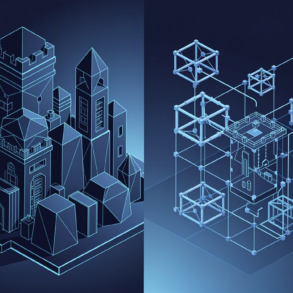 Abstract illustration depicting competitive tension between closed and open AI development approaches