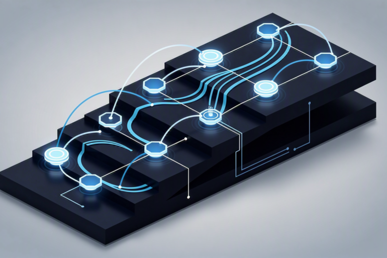 Abstract illustration of layered data infrastructure platforms showing enterprise AI architecture