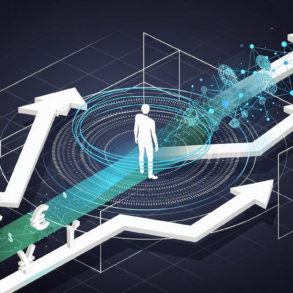 Abstract illustration depicting venture capital investment flowing toward AI research talent with geometric shapes and neural network elements