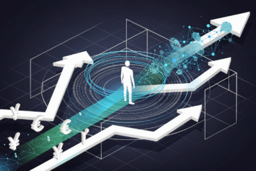 Abstract illustration depicting venture capital investment flowing toward AI research talent with geometric shapes and neural network elements