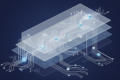 Abstract illustration of ascending computing infrastructure layers representing AI scaling and expansion