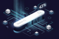 Abstract illustration depicting Google's AI search interface with data streams showing 43% market penetration