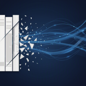 Editorial illustration depicting books transforming into digital data streams, representing copyright dispute over AI training
